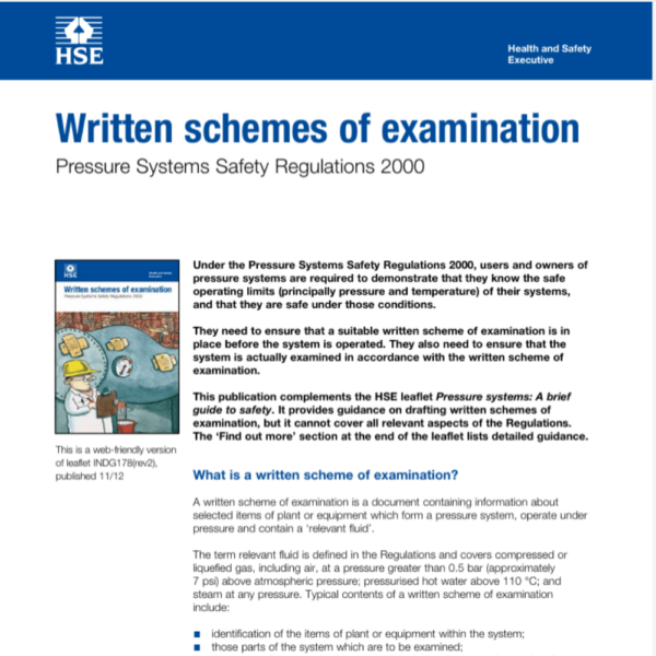 HSE Working Scheme of Examination (WSE) for Pressure Reactors